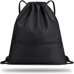 Dezp 1 Stück Sportsack Gymbag Girls Stofftasche mit Kordel -Fitness -Tasche Männer Tasche mit Kordelstrand Rucksack mit äußerer Tasche verstellbarer Kordel mit innerer Tasche für Sport und Reisen, Schwarz, schwarz