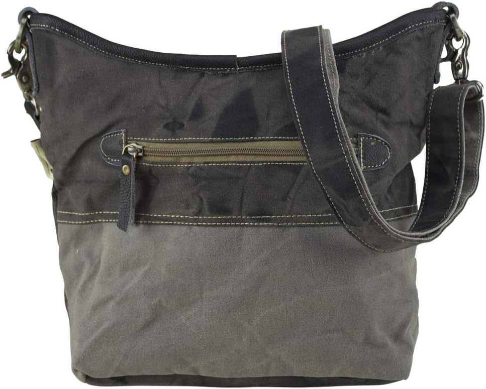 Sunsa Canvas Umhängetasche Damen/Herren Umhängetasche Umhängetasche mit Leder Damentasche Schwarz Grau Vintage Handtasche Studententasche Einfarbige Tasche (Schwarz, Vintage) – Bild 2