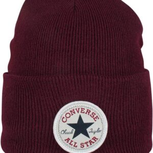 Converse Chuck Patch Beanie Strickhuthülle Hut Winterhut mit Umschlag, Deep Bordeaux Red