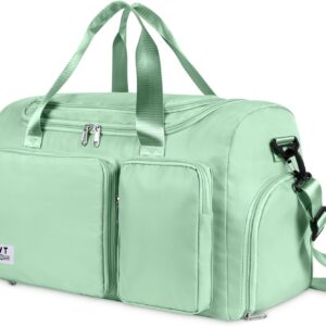 WT Faltbare Reisetasche Sporttasche Damen 35L Gepäcktasche Groß Weekender Damen Urlaubstasche Trainingstasche Handtasche Wasserdicht Sauna Gym Einkaufstasche für Herren Damen mit Gepäckanhänger, Mintgrün, Mode