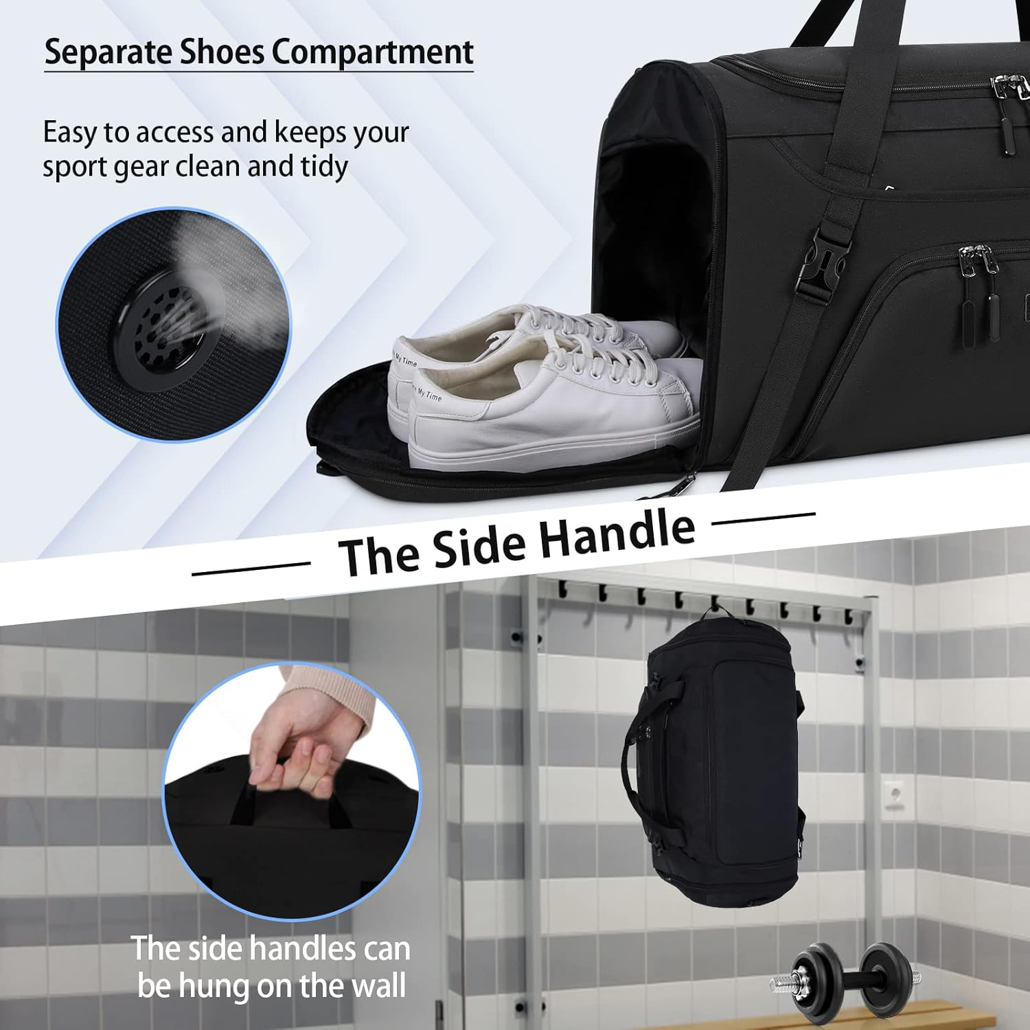 Dakuly Sporttasche Herren Damen Reisetasche Groß 40L 55L mit Schuhfach Nassfach Weekender Schwimmtasche Turnbeutel Trainingstasche für Herren Schwarz Grau Rosa – Bild 2