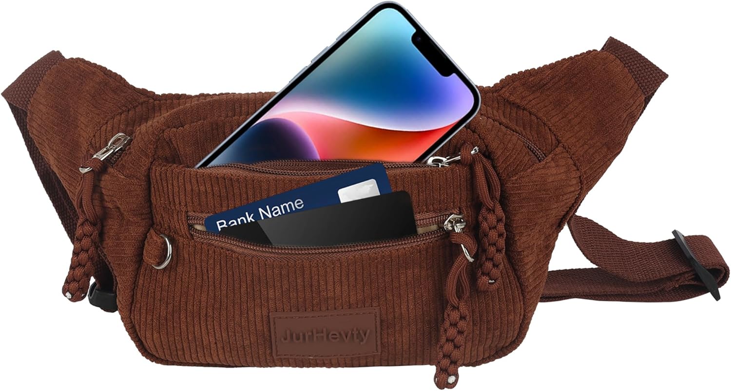 JurHevty Bauchtasche Cord Damen Crossbody Bag Umhängetasche GüRteltasche(Beige) – Bild 2