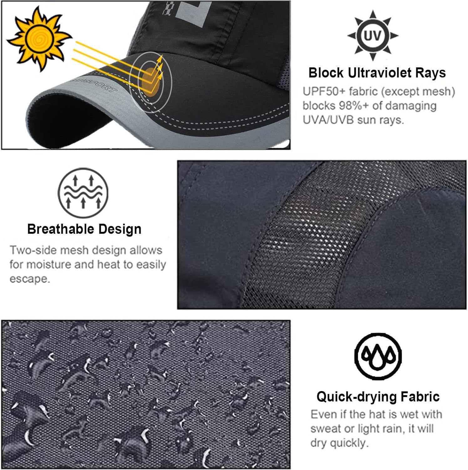 Pummny 2 Stück verstellbare Mütze für Erwachsene, Baseballkappe für Herren und Damen, Outdoor-Baseballkappe, lässige, schnell trocknende Baseballkappe – Bild 5