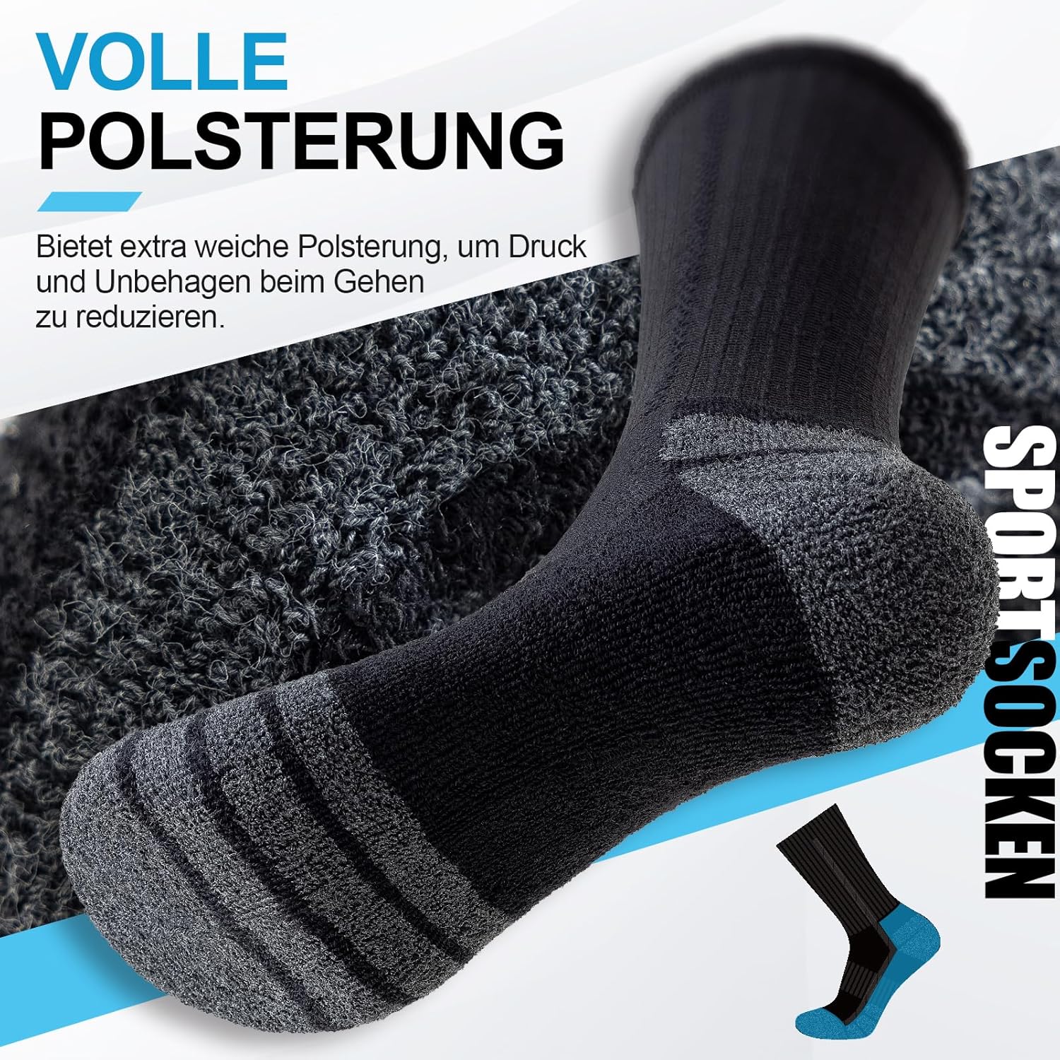 Cirorld Socken für Männer und Frauen, 6 Paare Baumwoll-Tennissocken, warme Arbeitssocken mit gepolsterten, atmungsaktiven, weichen Wandersocken, Trekking-Socken, lange Nicht-Schlupf-Sportsocken, 35-38, 39-42, 43-46, 47-50 – Bild 6