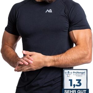 Natural Athlet Herren -Fitness -T -Shirt -Modal – Kurzärärmungshemd für Männer für Fitnessstudio & Training – Schlankes Fit, lang mit Crew -Hals