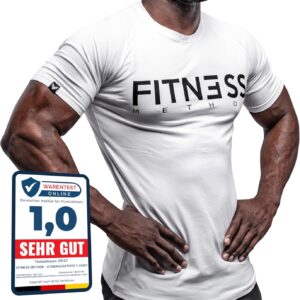 Fitness Method Herren-Sport-T-Shirt, bequemes und hochwertiges Rundhals- und tailliertes Slim-Fit-T-Shirt für Training und Freizeit, Fitnessstudio und Freizeitkleidung, 95 % Baumwolle, 5 % Elastan.