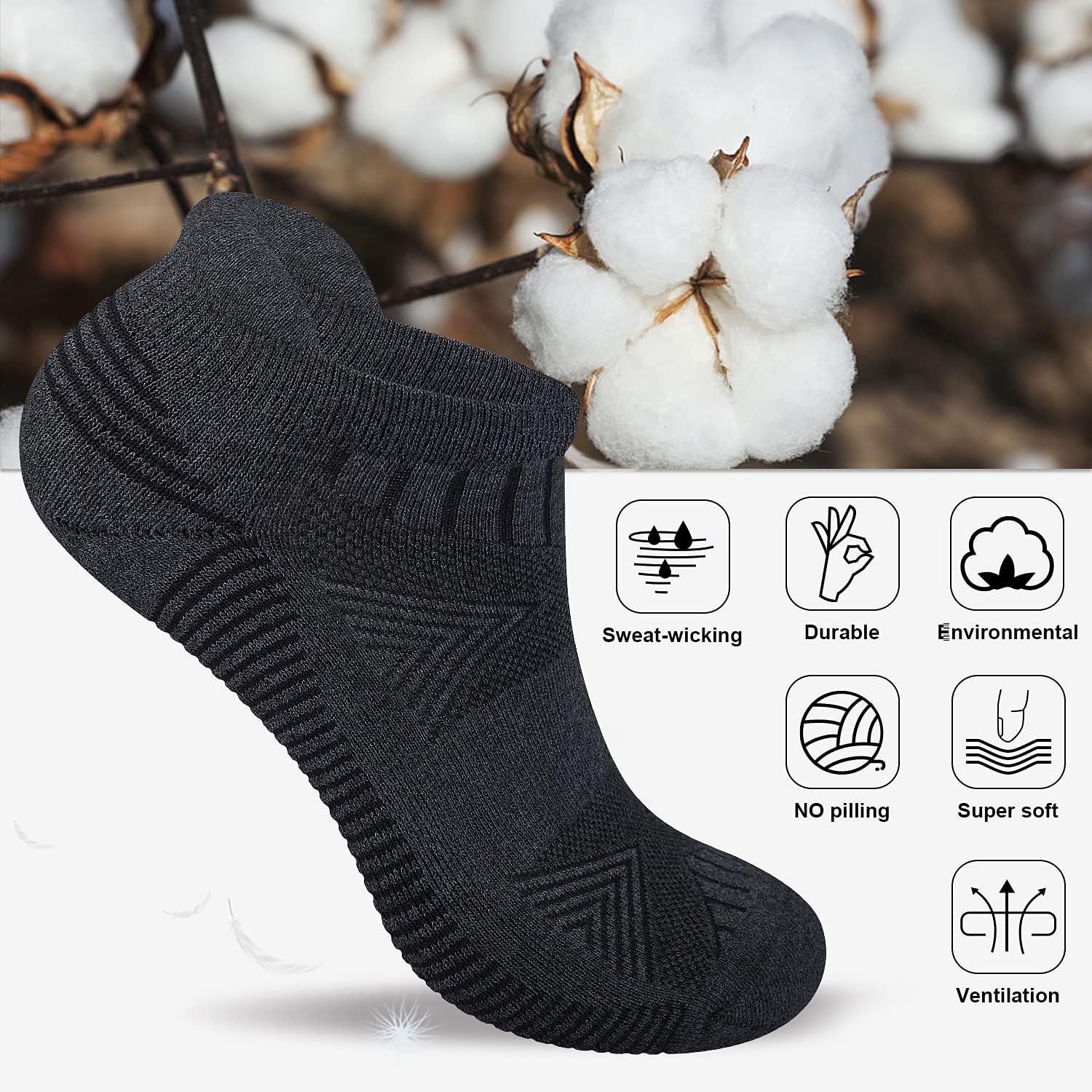 Lapulas 6 Paare von Trainersocken Männer Frauen Baumwoll-Sportsocken atmungsaktive Laufen Socken Kurz komfortable Socken mit Terry-Stoff Sohle Nicht-Slip 39-42 43-46 47-50 35-38 – Bild 4