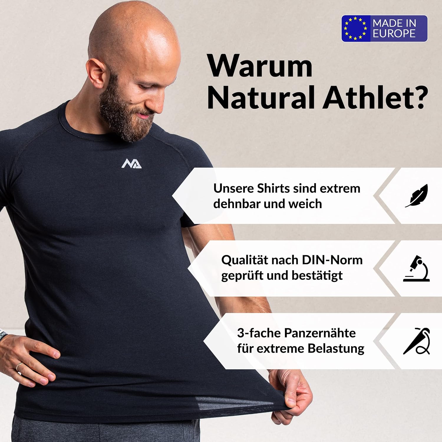 Natural Athlet Herren -Fitness -T -Shirt -Modal - Kurzärärmungshemd für Männer für Fitnessstudio & Training - Schlankes Fit, lang mit Crew -Hals – Bild 3