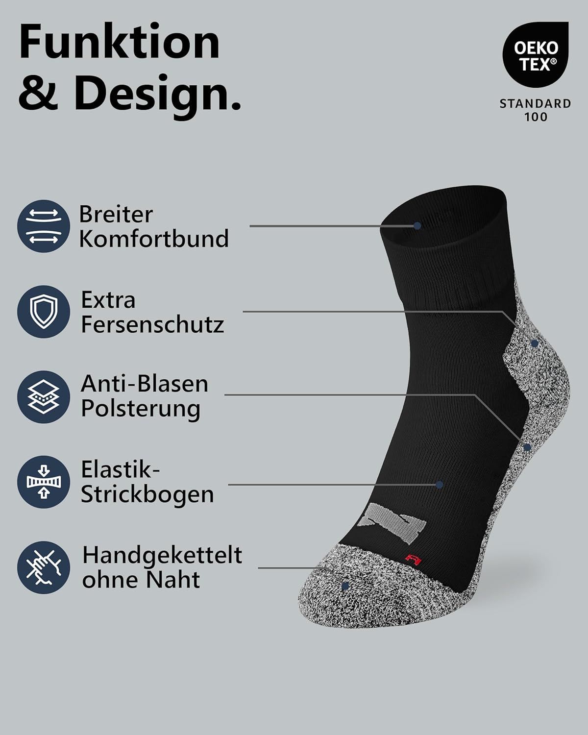 Sportsocken 2/4/8 Paar Viertel-Laufsocken Anti-Blasen-Polsterung Damen & Herren – Bild 2