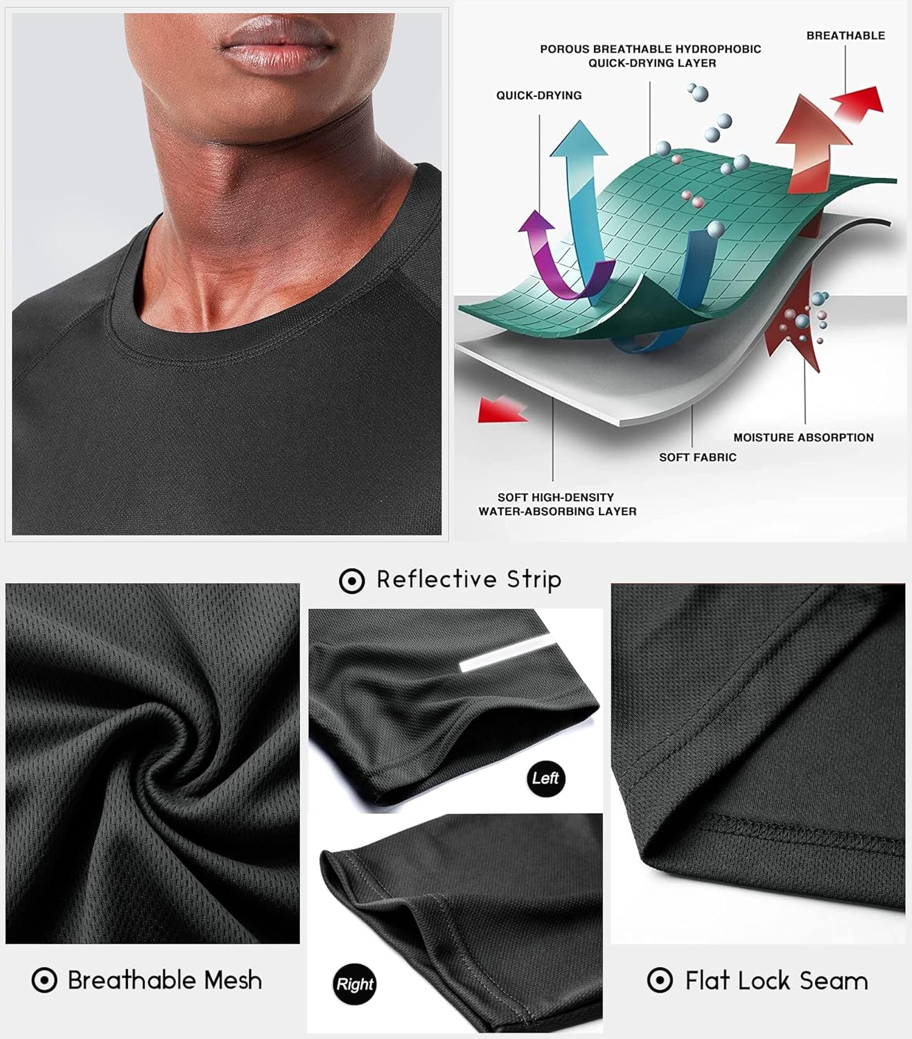 Boyzn Herren Sports T-Shirts Pack von 1, 3 oder 5, kurzärmelige funktionale Lauftop, Schnelltrocknung, atmungsaktives Sporthemd, für Sommerfitness, Training, Wandern, Laufen, Training, Bodybuilding – Bild 6