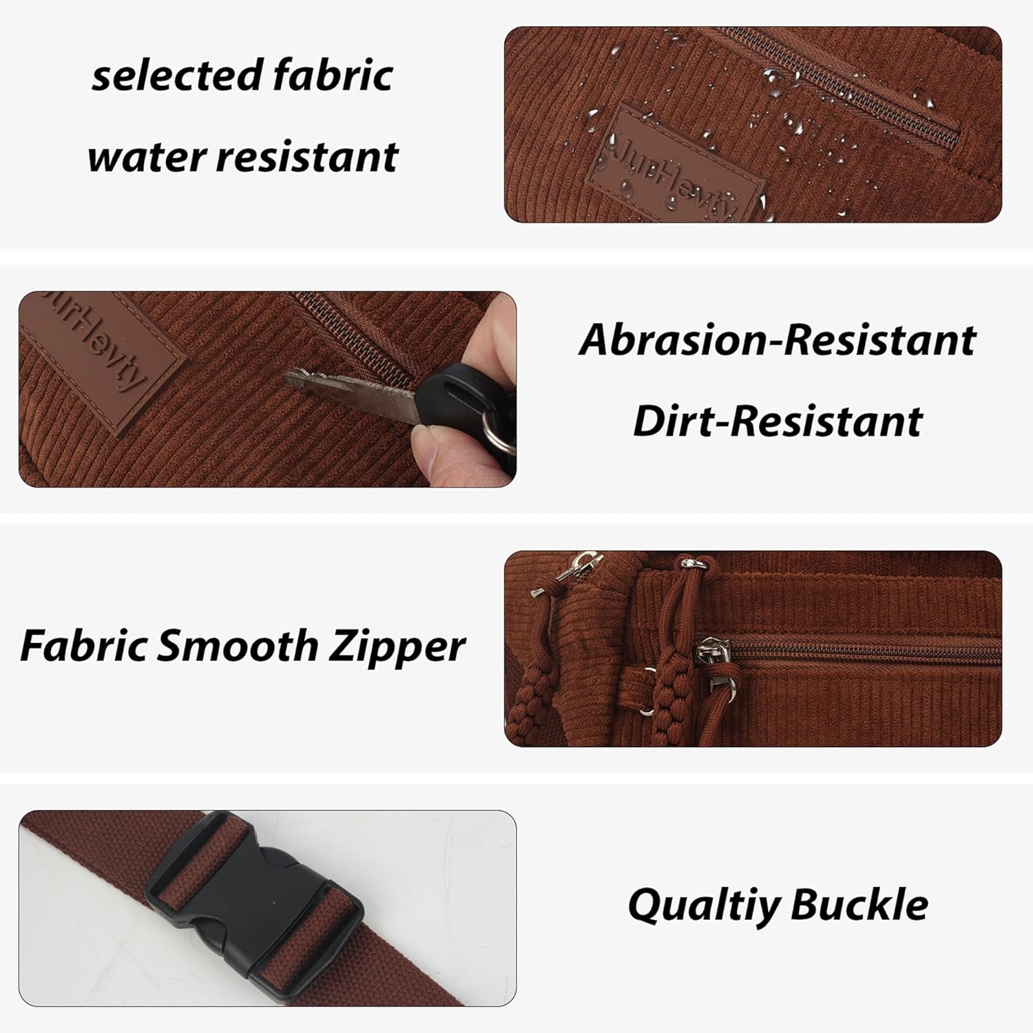 JurHevty Bauchtasche Cord Damen Crossbody Bag Umhängetasche GüRteltasche(Beige) – Bild 4