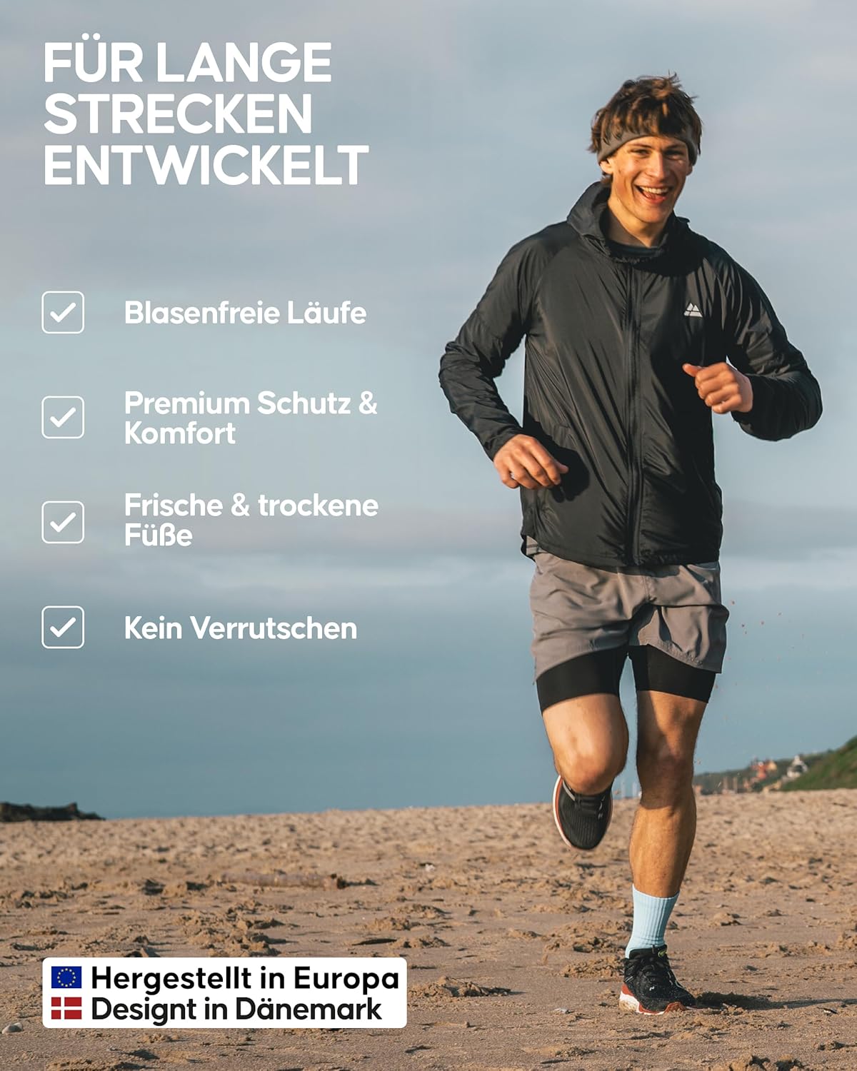 Dänische Ausdauercrew Running Socken (3/5 Paar), Wadenlänge Sportsocken, leichte Komprimierung, atmungsaktiv und gepolstert, Unisex, für Männer und Frauen – Bild 3