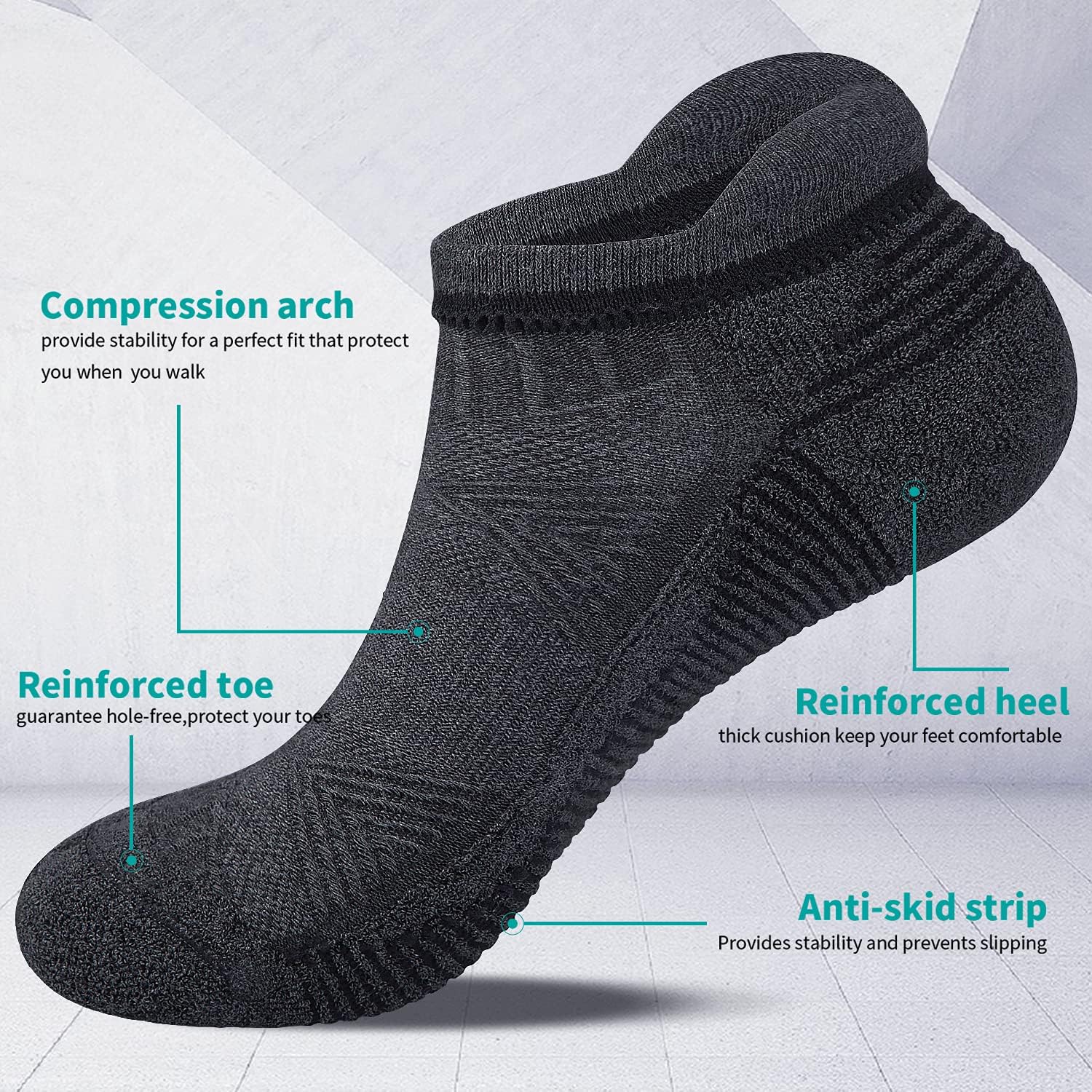 Lapulas 6 Paare von Trainersocken Männer Frauen Baumwoll-Sportsocken atmungsaktive Laufen Socken Kurz komfortable Socken mit Terry-Stoff Sohle Nicht-Slip 39-42 43-46 47-50 35-38 – Bild 2