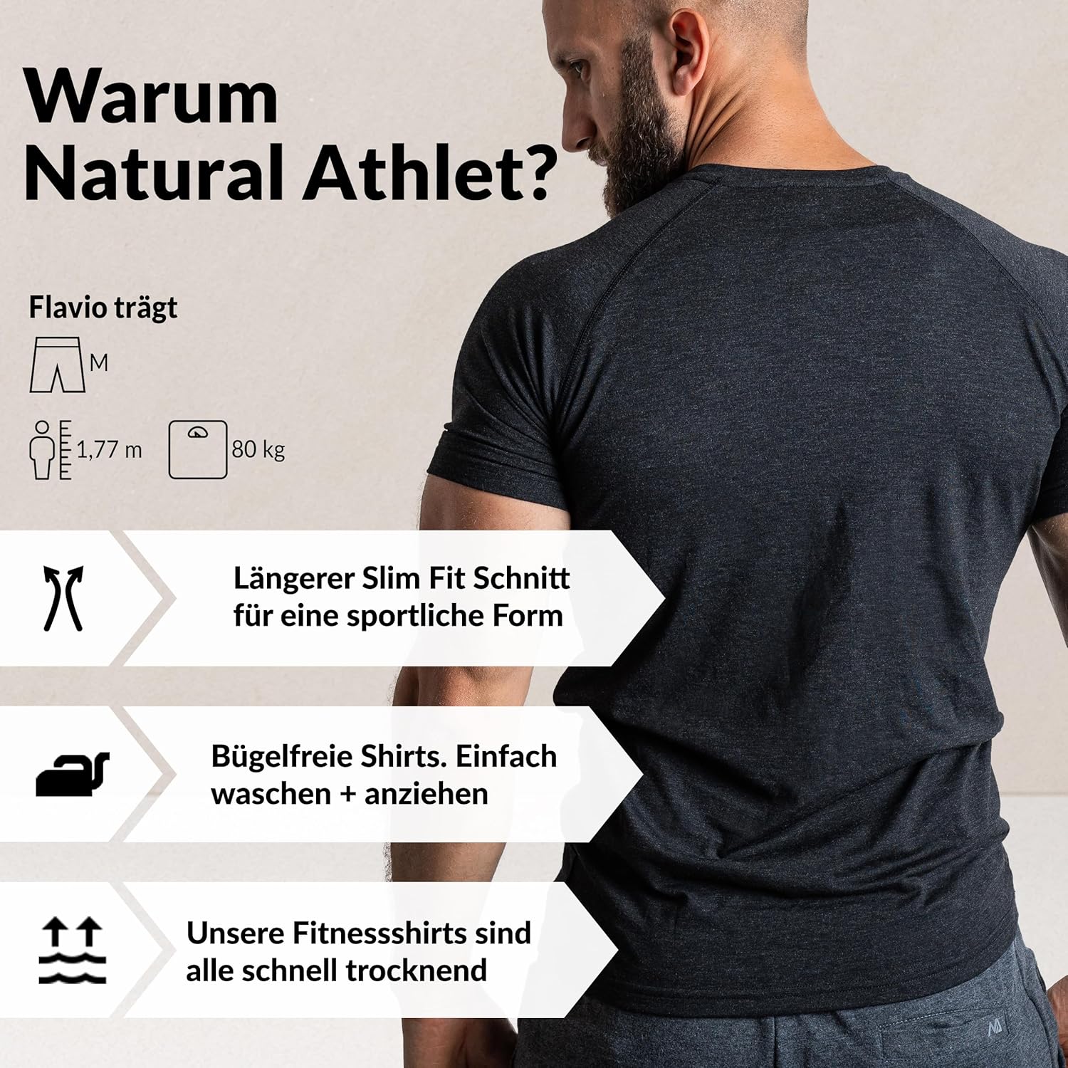 Natural Athlet Slim-Fit Fitness T-Shirt für Männer, langes, schnell trocknendes Fitness-T-Shirt für Bodybuilding, Krafttraining und Sport – Bild 2