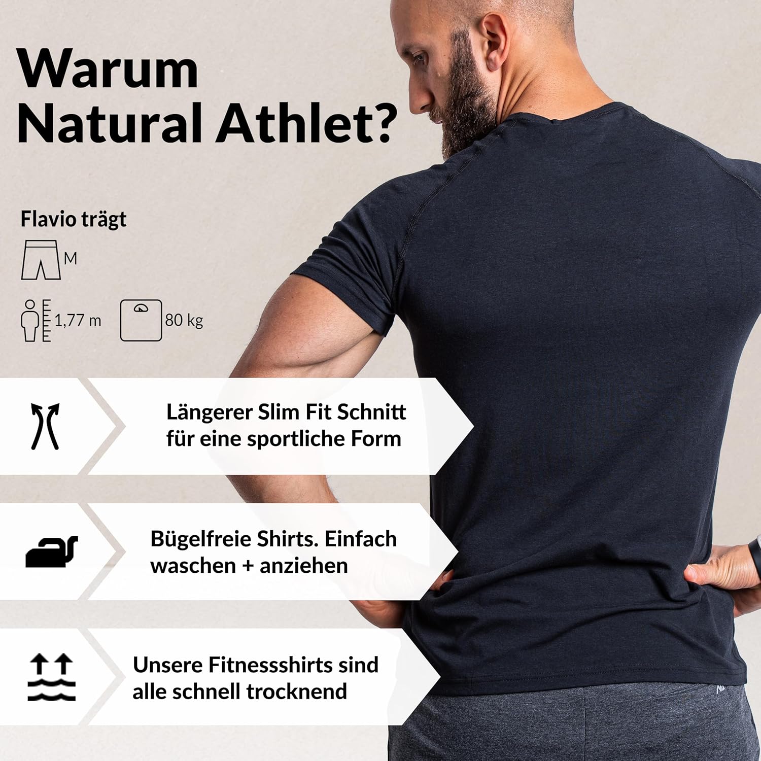 Natural Athlet Herren -Fitness -T -Shirt -Modal - Kurzärärmungshemd für Männer für Fitnessstudio & Training - Schlankes Fit, lang mit Crew -Hals – Bild 2