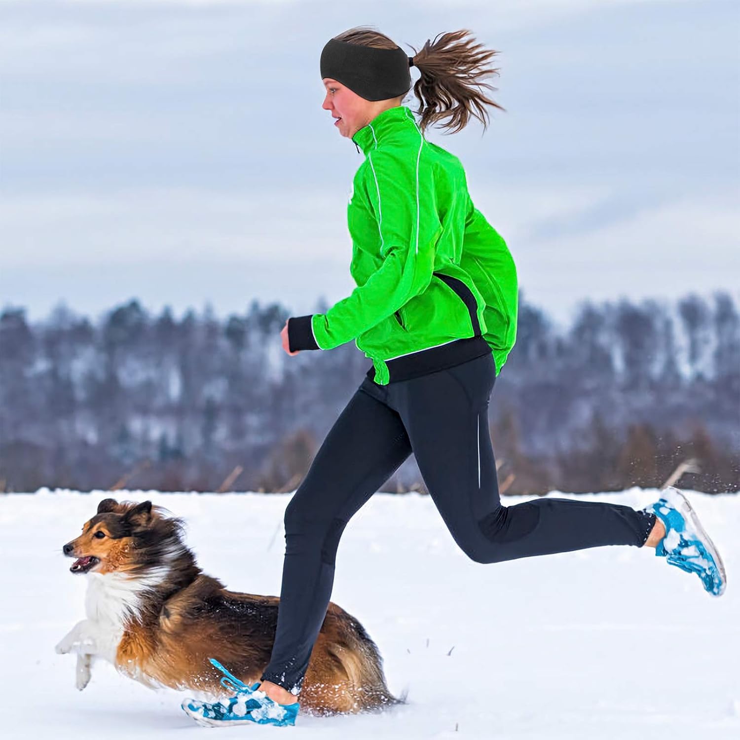 Qkurt 2 x Winter Fleece Sportstirnband, Pferdeschwanzstirnbänder, Schweißband, Stirnband für Frauen – Bild 6