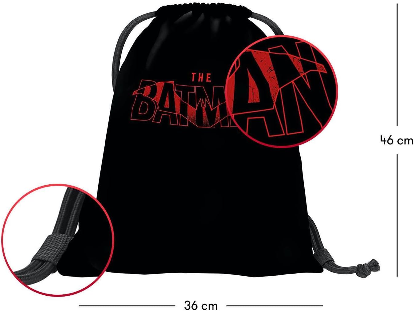Baagl Fitnessbeutel - wasserdichte Schuhtasche für Kinder, Frauen und Männer - Schul- und Kindergarten -Sporttasche, Sport -Rucksack, Batman Red, Urban, Urban – Bild 3