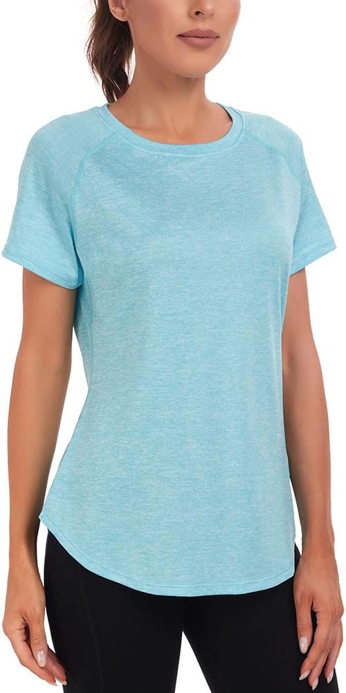 Jlowesun Frauensporttop, Kurzärmler, leicht, atmungsaktiv, funktional, mit Mesh im Rücken, Crew-Hals, lang, geeignet für Fitness, Laufen, Yoga – Bild 3
