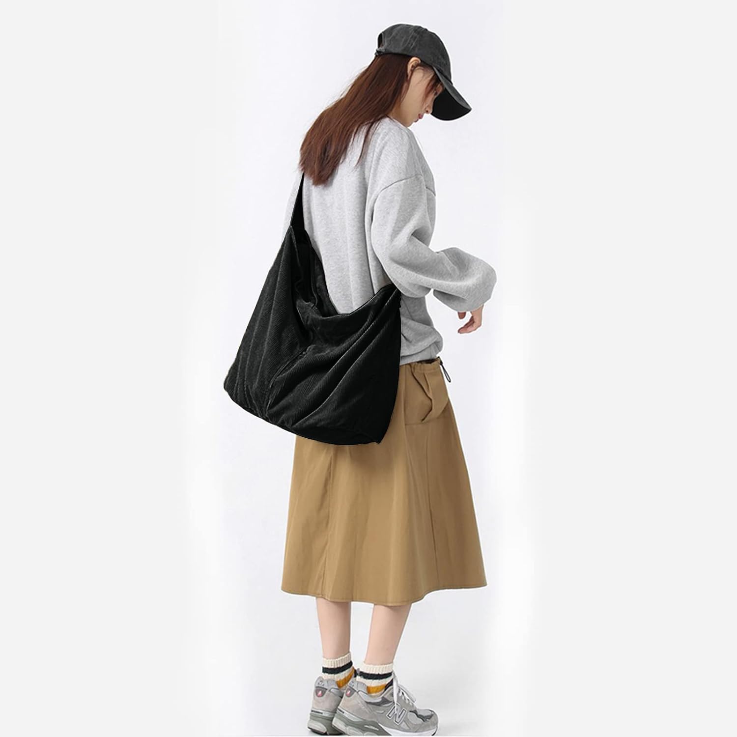 X Sim Fitnessx Unisex Cord -Taschen Umhängetasche Großer Frauenkäufer Tasche Fashion Stofftasche für Alltag / Büro / Schule / Reisen, Schwarz, Retro – Bild 7