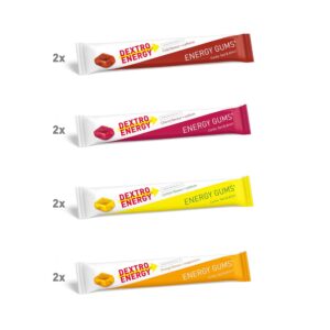 Dextro Energy Energy Gums Mixbox mit 4 köstlichen Sorten, köstliche Sportfruchtgummi für Ausdauersport – 8 x 45 g (Packung von 8)
