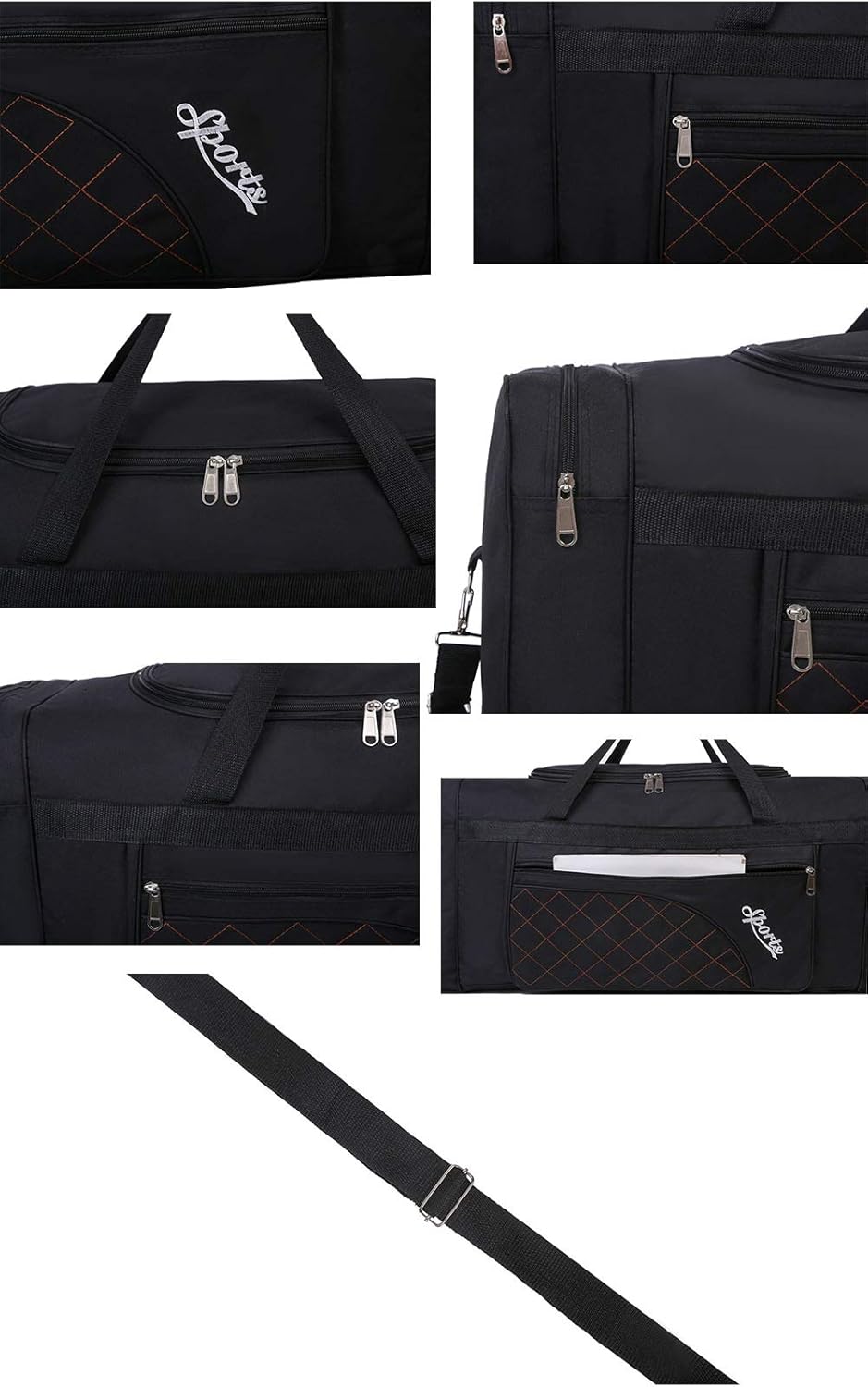 SIPOBUY 80L Faltbarer Reisetasche, Sport -Fitness -Tasche, Schuhfach, Halter, Leicht und wasserdicht, große Kapazität, Unisex, Schwarz – Bild 5