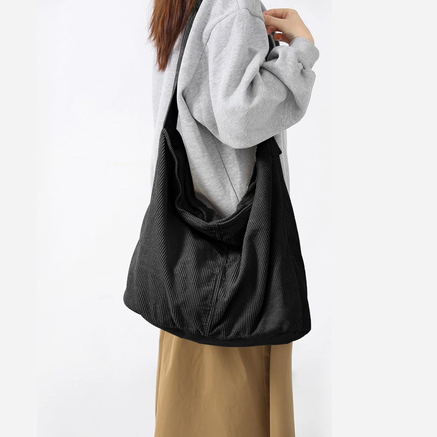 X Sim Fitnessx Unisex Cord -Taschen Umhängetasche Großer Frauenkäufer Tasche Fashion Stofftasche für Alltag / Büro / Schule / Reisen, Schwarz, Retro – Bild 5