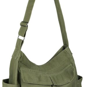 Broadream Canvas Messenger -Tasche mit großer Kapazität – Leinwand Messenger -Tasche Vintage, Hobo Crossbody -Tasche mit mehreren Taschen für Männer und Frauen Arbeitsschule Casual Daily, Green, Retro