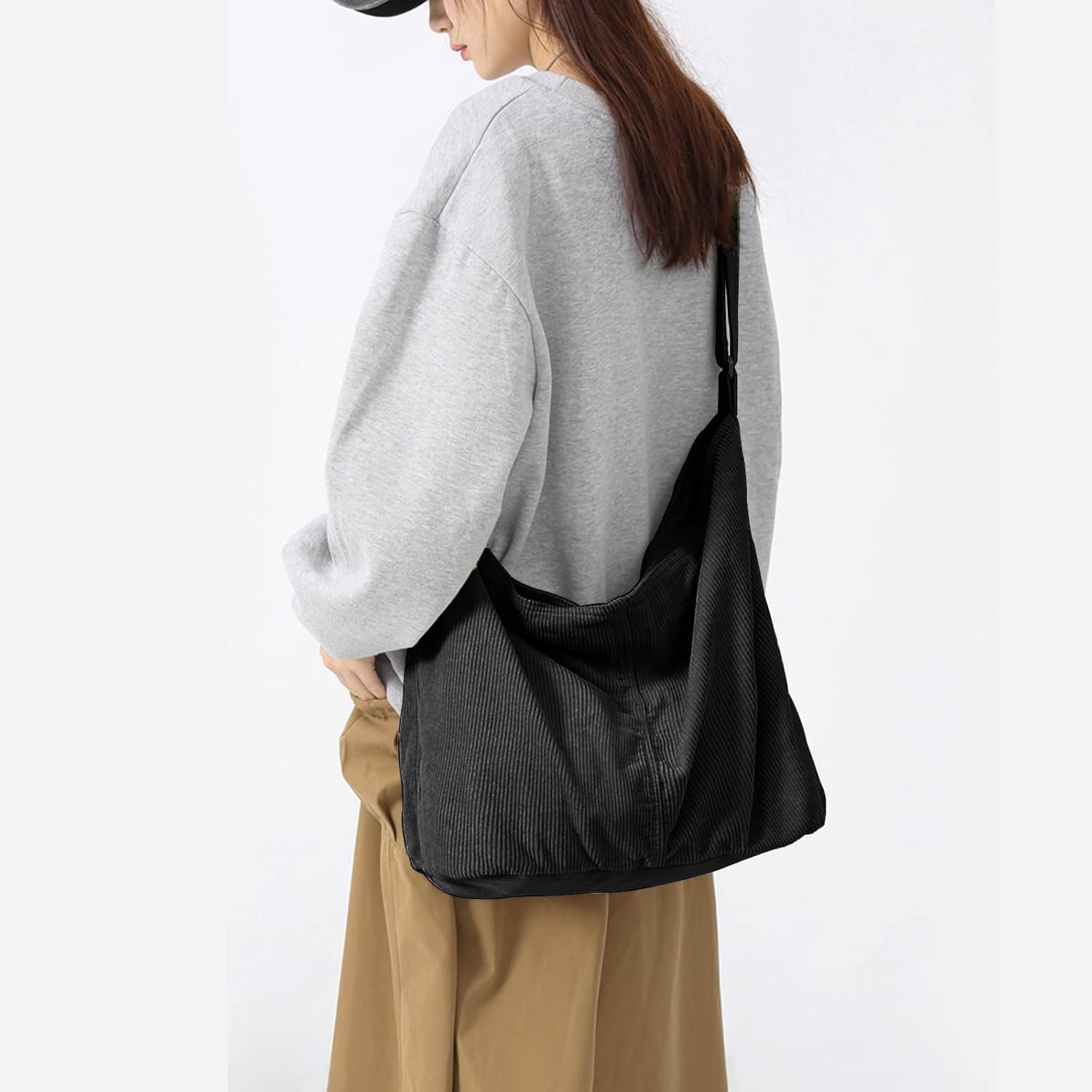 X Sim Fitnessx Unisex Cord -Taschen Umhängetasche Großer Frauenkäufer Tasche Fashion Stofftasche für Alltag / Büro / Schule / Reisen, Schwarz, Retro – Bild 4