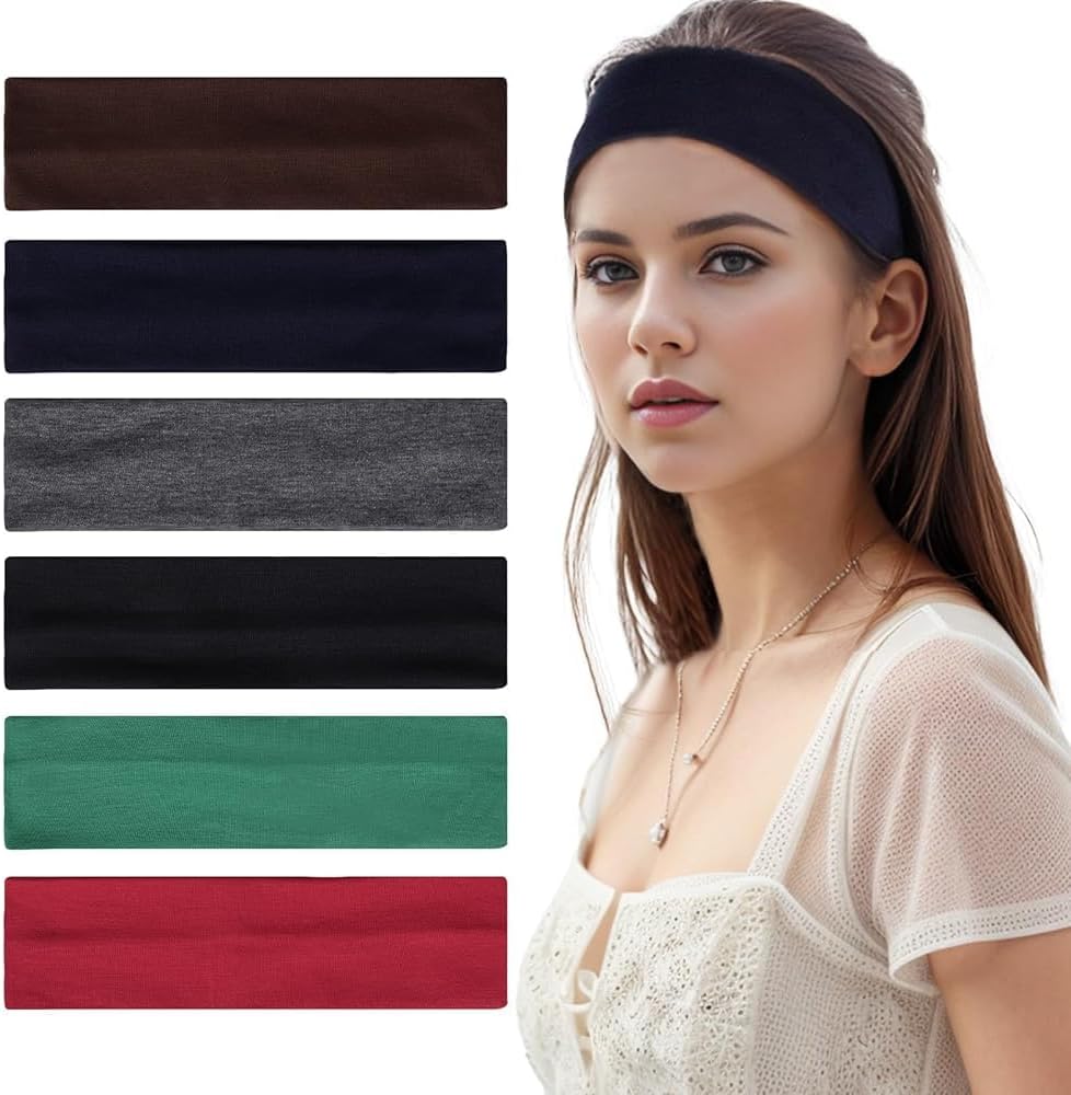 CXNXFD-Packung von 6 Sportstadbändern für Frauen, rutschfeste weiche Haarbänder für Training Mädchen, elastische Haarbänder für sauberes Gesicht, Make-up, Yoga, Training, Rennen – Bild 3