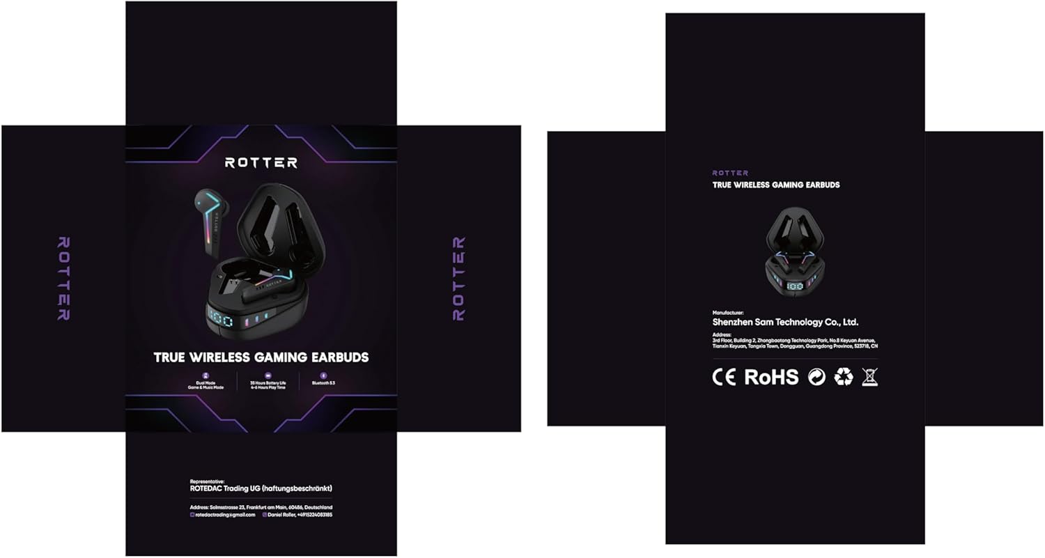 Rotter® Wireless Bluetooth Mobile Gaming -Kopfhörer, extrem niedrige Latenz von 50 ms, Bluetooth 5.3, Dual -Modus, 35 -Stunden -Spielzeit, IPX4 -Wasserdicht, 6 Mikrofone (weiß) – Bild 3