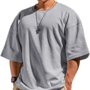 Muskel lebendige Männer grundlegende Langarmhemden, Waffel-Sweatshirt, locker, Training, Seitentriebs-Crew-Nackenhemd