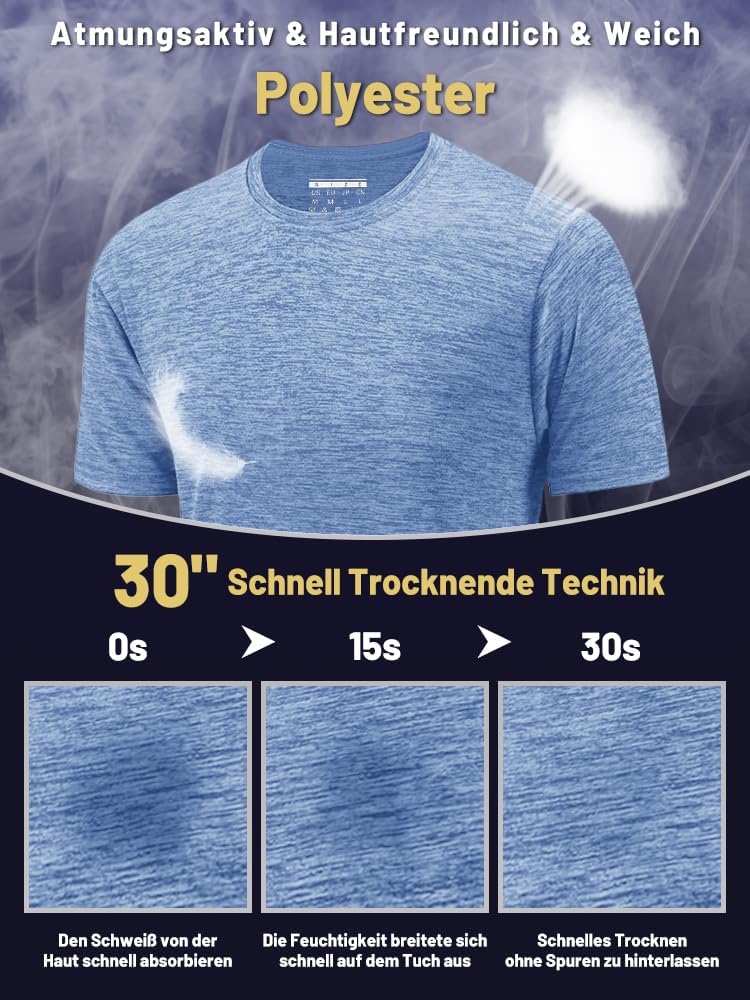 Kefitevd Männerfunktional Shirt Sports T-Shirts atmungsaktiv – Bild 3
