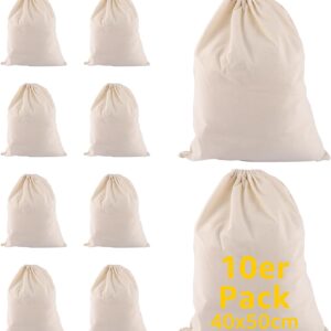 Lopyxbr -Packung von 10 Cotton Draw String Fitnessbeutel 40 x 50 cm Baumwoll -Fitness -Tasche Sporttasche natürliche Farbe undyed Jute Rucksack, Beige
