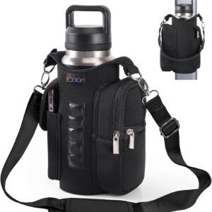 ICOLOR Fitnessstudio Magnet Bag Magnetic Sport Water Flasche Crossbody -Tasche mit Mobiltelefon -Taschen für Männer Frauen Magnetische Flaschenhaltergurte mit Schultergurt für Fitnessstudio (schwarz)