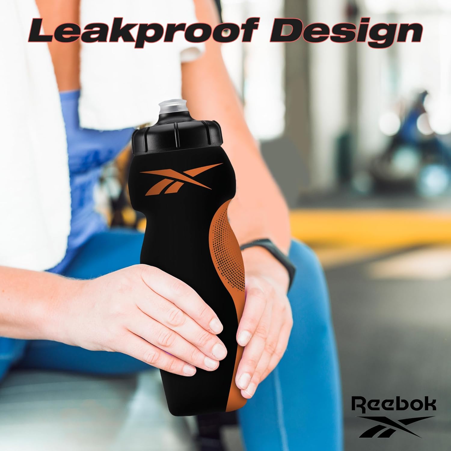 Reebok Squeeze Wasserflaschen mit sportlichem Design - Wasserflasche 680 ml - Sportwasserflasche - wiederverwendbare Wasserflasche für Fitnessstudio, Laufen, Wandern usw., BPA -kostenlos (schwarz) – Bild 3