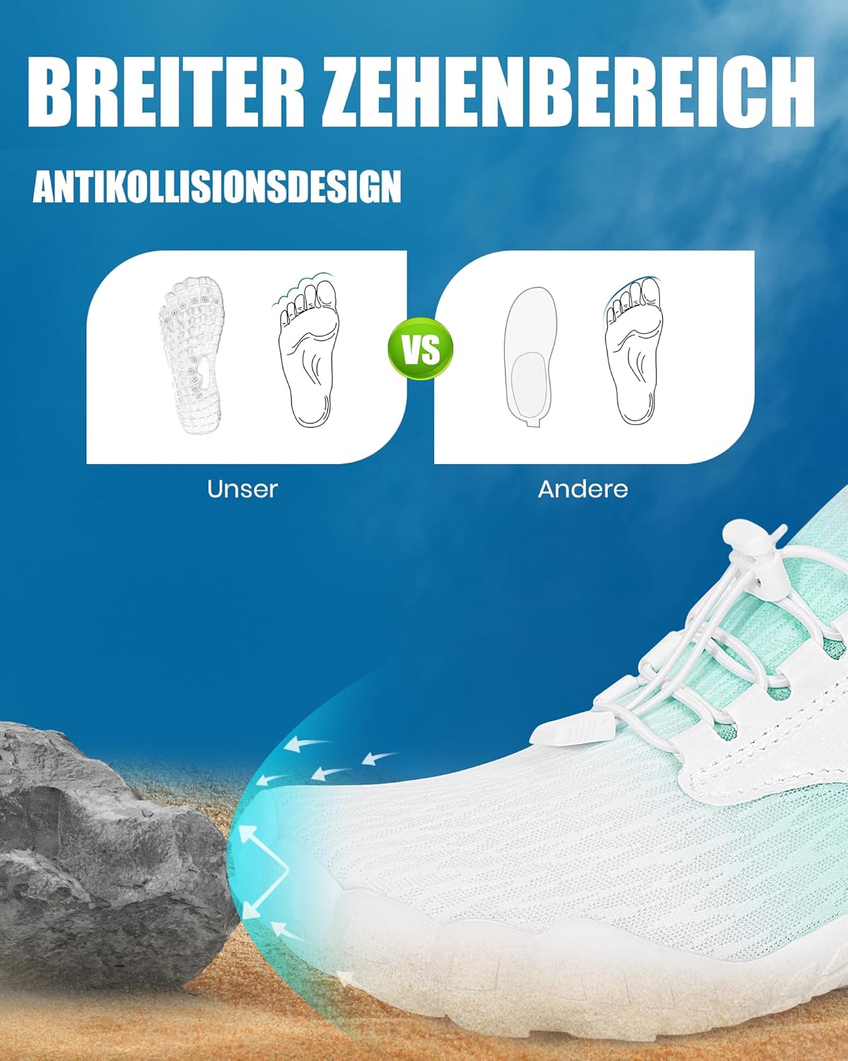 Bibholy Barfußschuhe, Frauen- und Herrenbadeschuhe, schnell trocknende Wasserschuhe, atmungsaktive Schwimmschuhe, Surfschuhe ohne Rutsch, Unisex Strandschuhe für Strandwandern – Bild 3