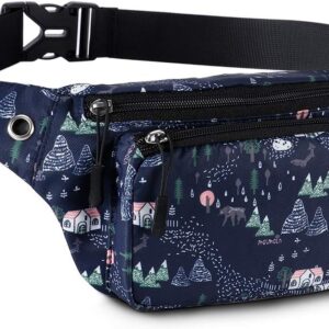 HAWEE Sports Bum Bag Unisex Leichtes Gürtelbeutel Taillenbeutel mehrfarbig mit einstellbarem Gürtel und Kopfhörerbuch für Frauen Männer im Freien Wanderwanderung Rennen, Twilight Forest