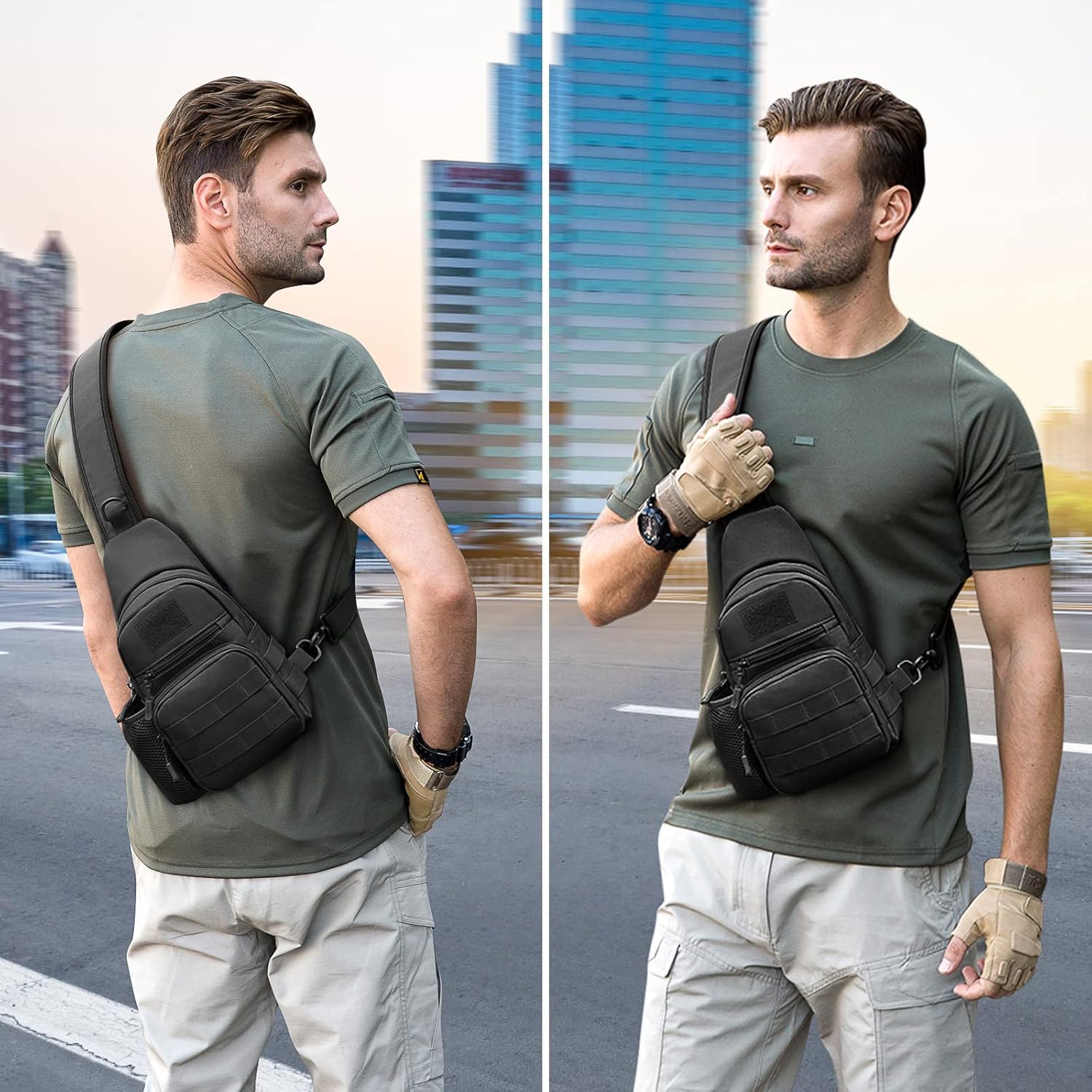 Huntvp Taktische Brusttasche Militär Umhängetasche Taktische Brustschleuder Pack Molle Armee Crossbody Body Military Umhängetasche Mini Single -Gurt -Rucksack für Reise -Wandercamping – Bild 6
