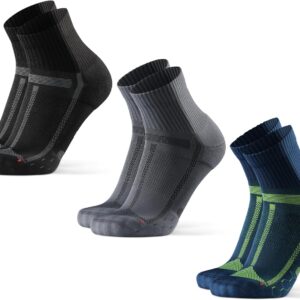 Dänische Ausdauer Viertel Laufsocken, 3 Paare Knöchel -High -Sports -Socken, leichte Komprimierung, atmungsaktiv und gepolstert, Unisex, für Männer und Frauen