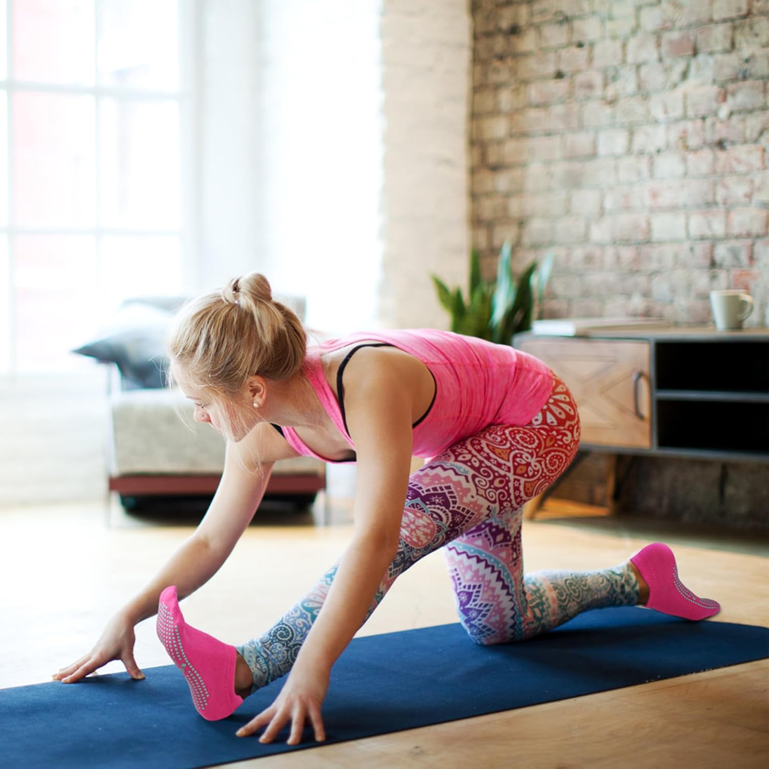 Yoga-Socken Nicht-Schlupf-Socken (4 Paare) für Frauen Pilates, Yoga, Barre, Tanz, Ballett, Kampfkunst, Trampolin, Fitness, Krankenhaus, Reha, Heim- und Körperbilanz, Sox UK 4-10 / EU 35-43 – Bild 3