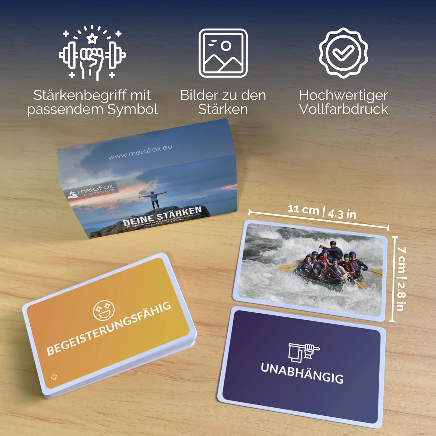 Metafox Ihre Stärken | 52 Kraftkarten für Coaching, Workshops und Teamgebäude | Hochwertige Coaching-Karten mit Stärken, Symbolen und Bildern, kompaktem Format und stabiler Verarbeitung – Bild 3