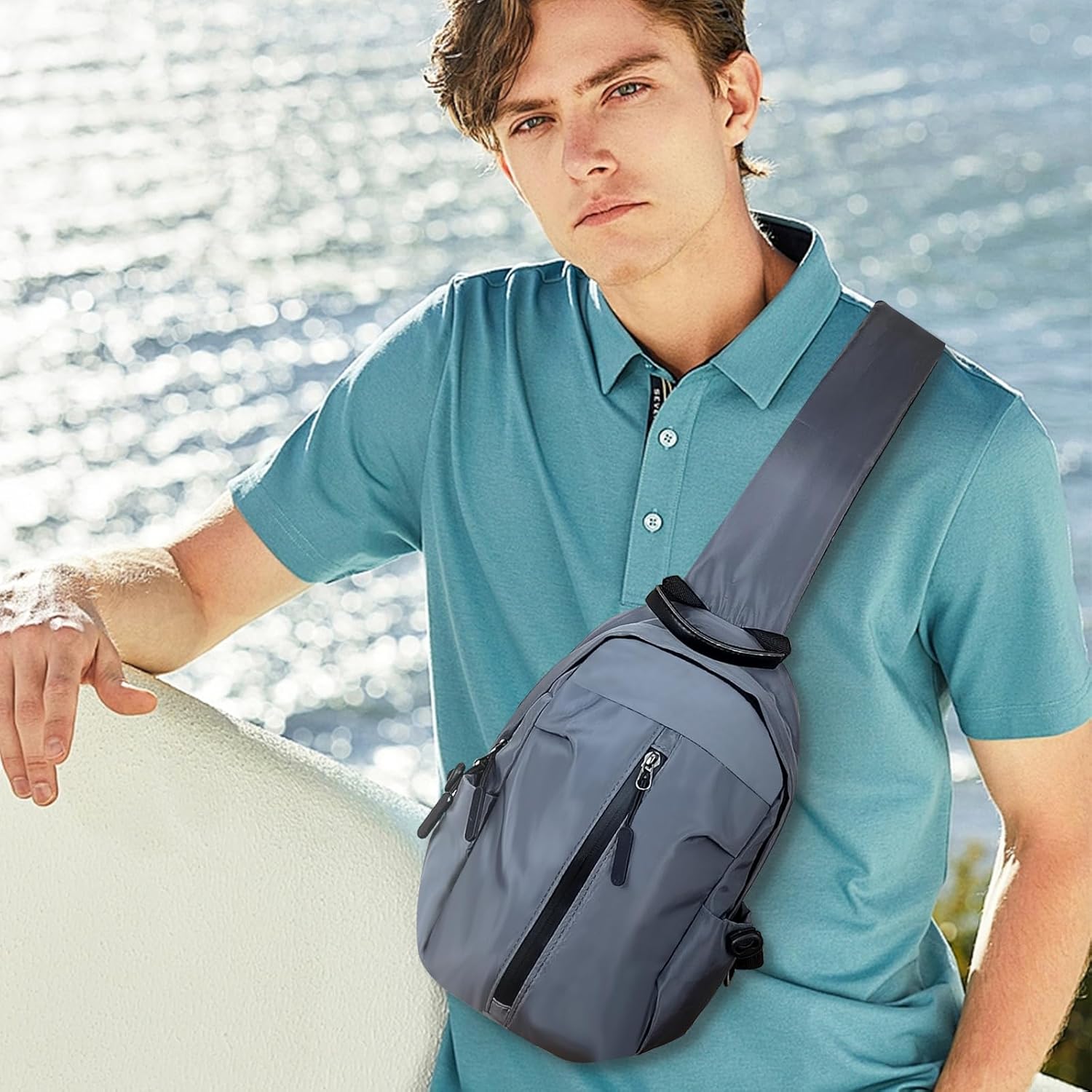 Adistyistyno -Männer -Umhängetasche, große Kapazität Nylon Crossbody -Tasche, modische leichte Brusttasche für Männer, Unisex -wasserdichte Umhängetaschen, Schlingenbeutel mit Ladeanschluss für Sport und Außengebrauch – Bild 5