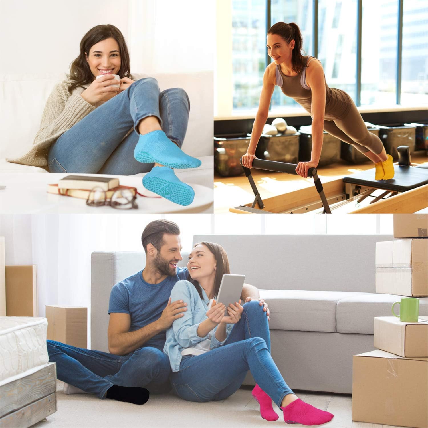 Yoga-Socken Nicht-Schlupf-Socken (4 Paare) für Frauen Pilates, Yoga, Barre, Tanz, Ballett, Kampfkunst, Trampolin, Fitness, Krankenhaus, Reha, Heim- und Körperbilanz, Sox UK 4-10 / EU 35-43 – Bild 4