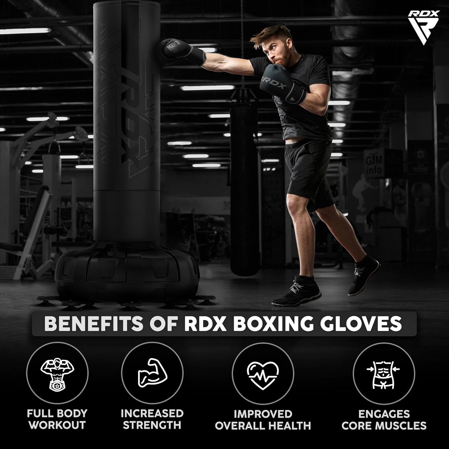 RDX -Boxhandschuhe, Muay Thai Kickboxing Sparring, Maya -Leder -Kara -Boxhandschuhe, Männer/Frauen, Stanzhandschuhe, Kickboxhandschuhe, MMA Martial Arts Training, Schwarz, Erwachsene 8 10 12 14 16 18 Unzen – Bild 7