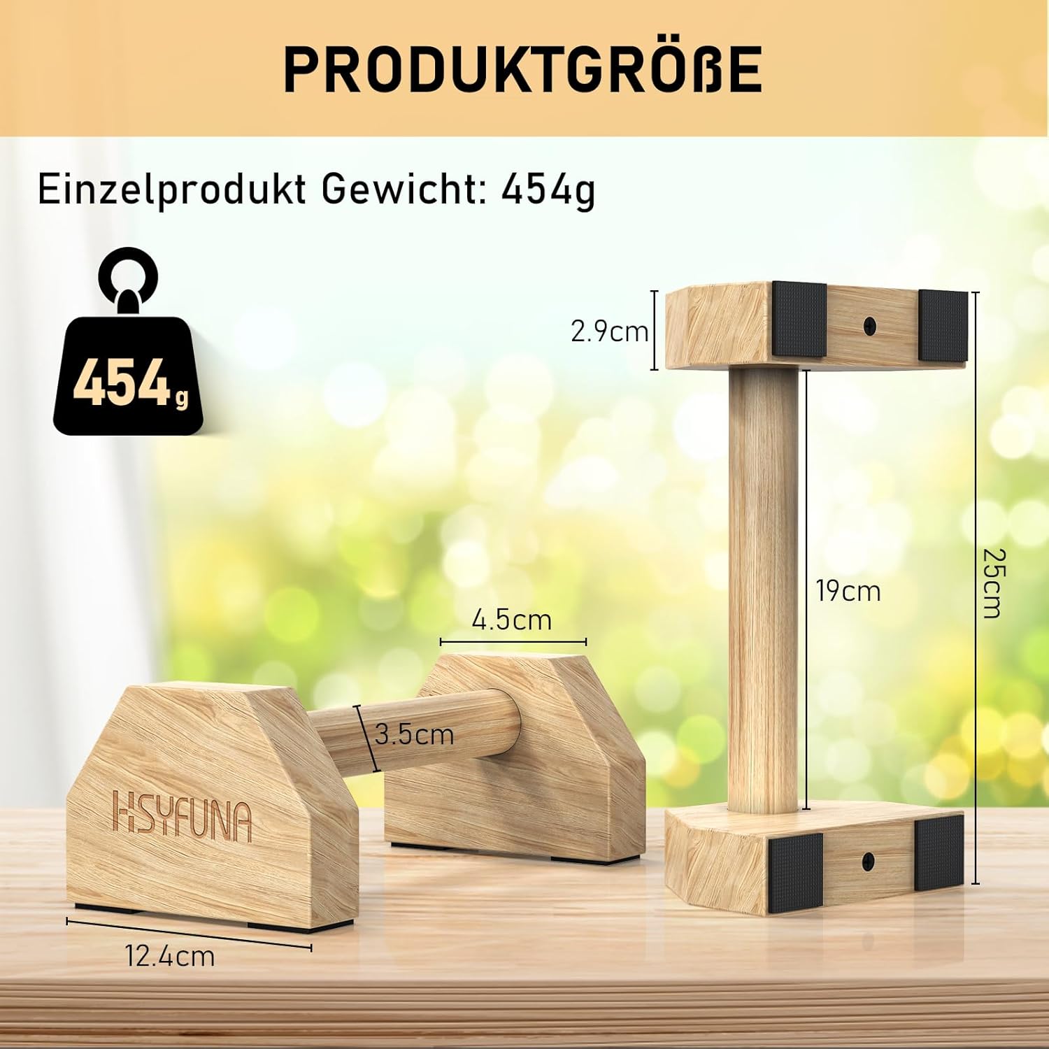 HSYFUNA Liegestützgriffe Holz, Parallettes, rutschfeste Griffe Liegestütze, Push Up Stand Bars, Liegestützgriffe für Muskeltraining und Krafttraining, Handstand Griffe für Indoor & Outdoor – Bild 6