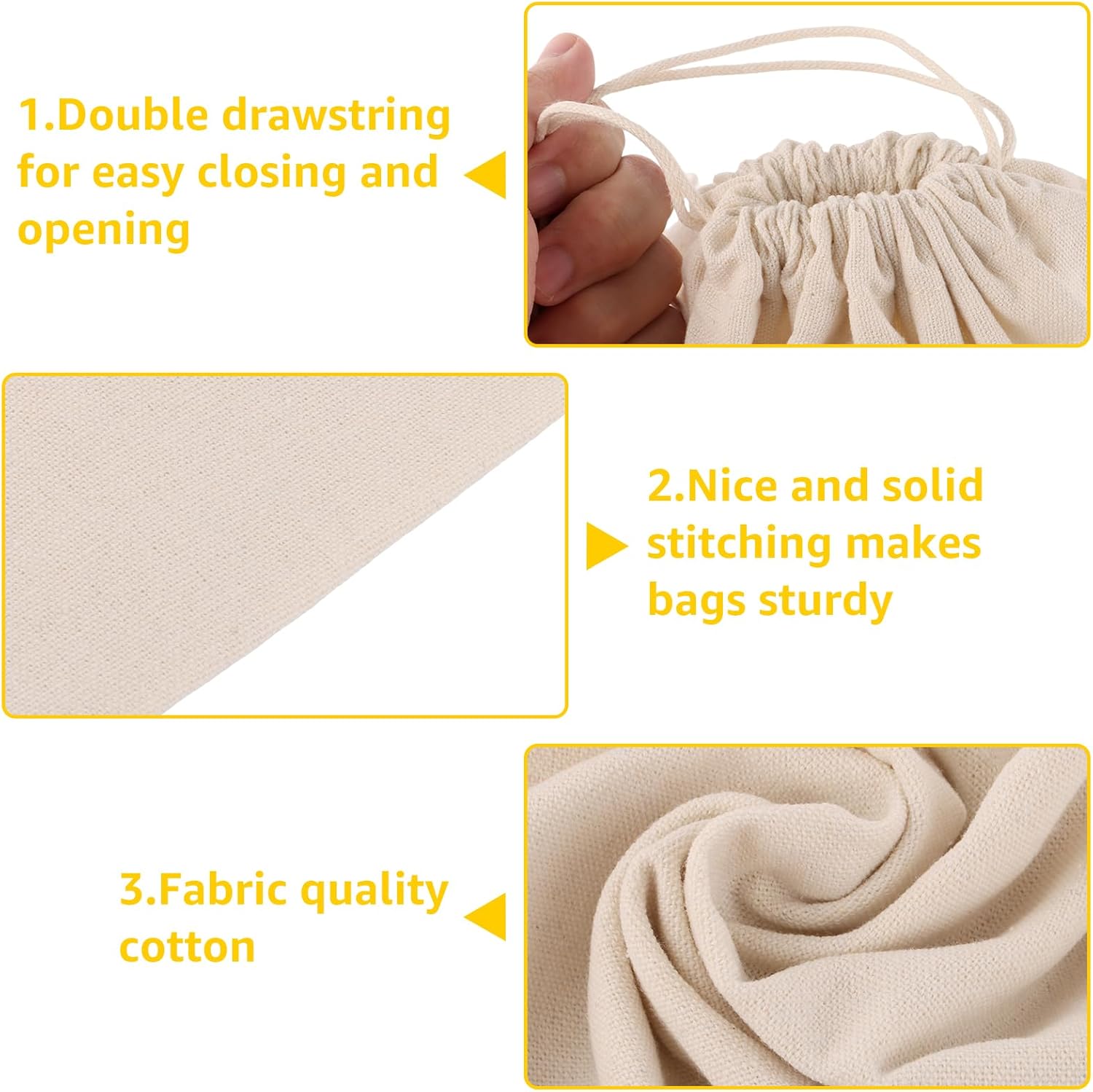 Lopyxbr -Packung von 10 Cotton Draw String Fitnessbeutel 40 x 50 cm Baumwoll -Fitness -Tasche Sporttasche natürliche Farbe undyed Jute Rucksack, Beige – Bild 3