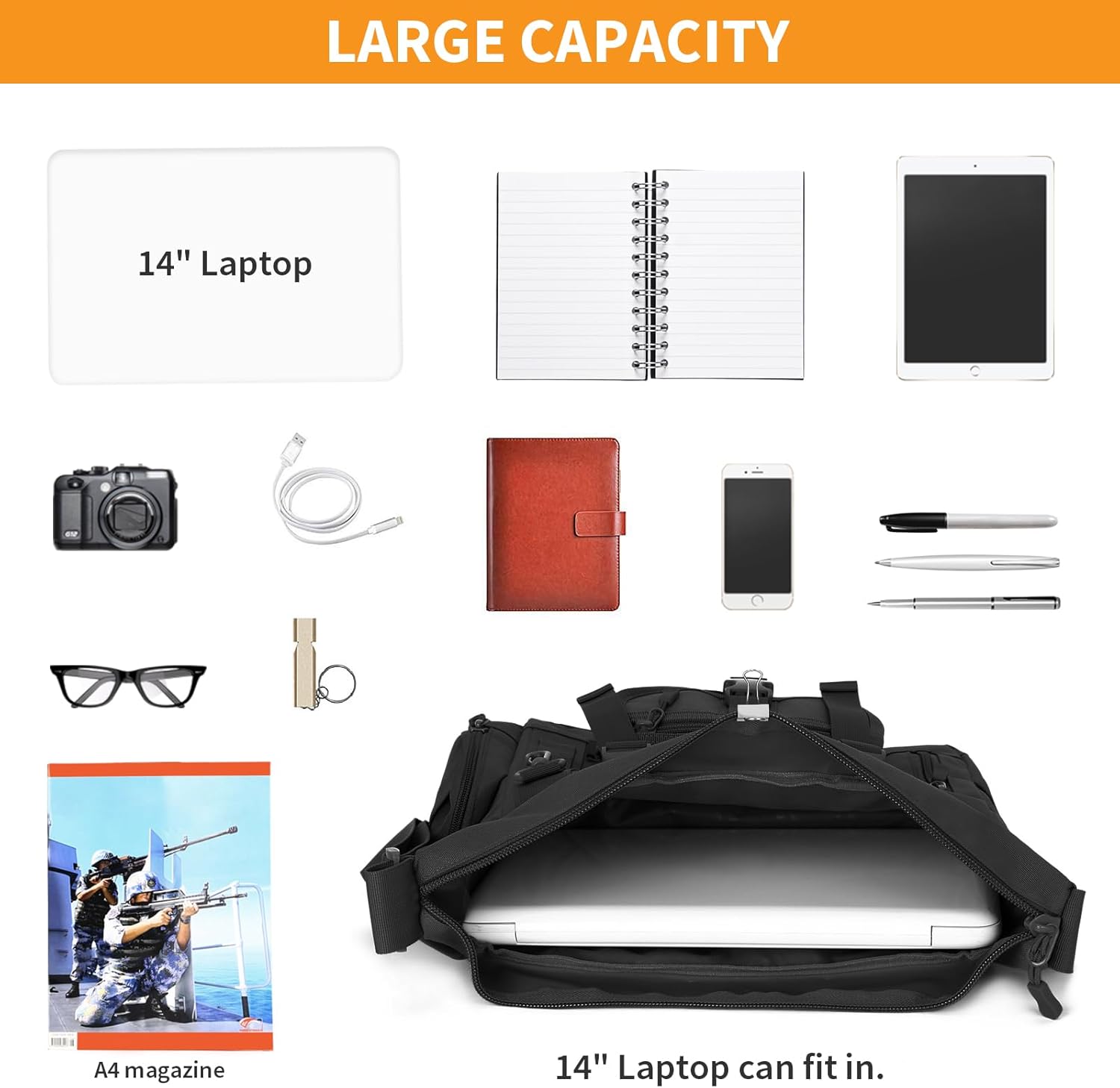 Huntvp Taktische Umhängetasche Military Crossbody Bag Sling Bag Wasserabweisende Umhängetasche Messengerbeutel Aktentasche mit verstellbarer Schultergurt im Freien – Bild 4