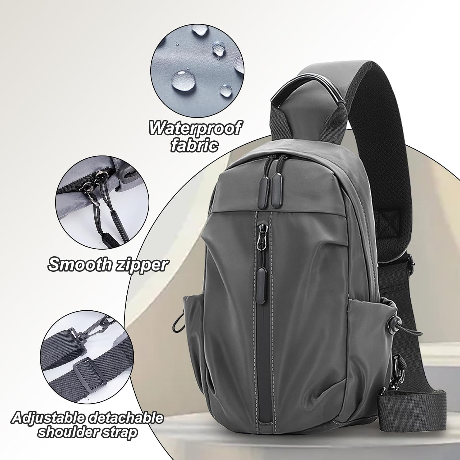 Adistyistyno -Männer -Umhängetasche, große Kapazität Nylon Crossbody -Tasche, modische leichte Brusttasche für Männer, Unisex -wasserdichte Umhängetaschen, Schlingenbeutel mit Ladeanschluss für Sport und Außengebrauch – Bild 2