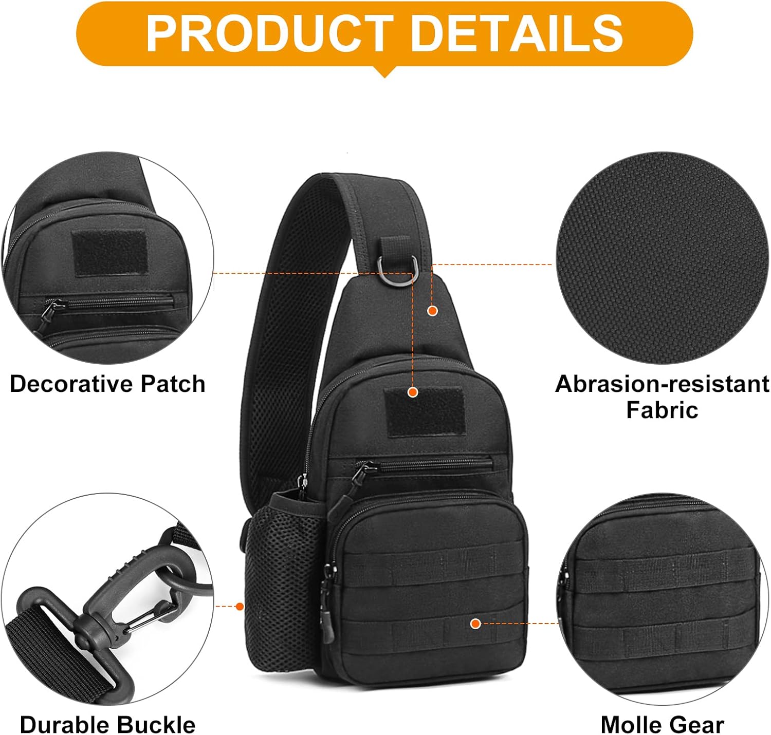 Huntvp Taktische Brusttasche Militär Umhängetasche Taktische Brustschleuder Pack Molle Armee Crossbody Body Military Umhängetasche Mini Single -Gurt -Rucksack für Reise -Wandercamping – Bild 7