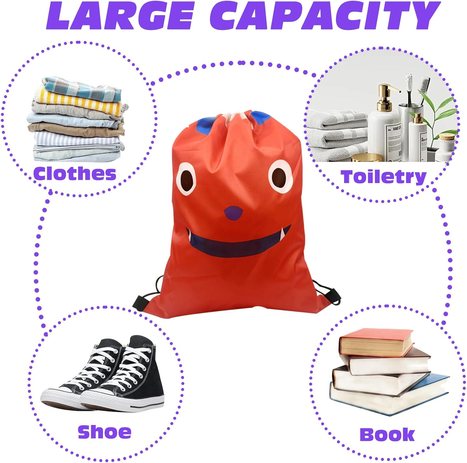 KaSesss Pack aus 3 Fitnessbeuteln, Sporttasche, Kinderbeutel Kinder mit Kordelkordel, Sporttasche, wasserdichte Fitness -Tasche, Mädchen, große Fitness -Tasche, Jungen, Sporttasche für Sport, Strand, Reisen, Fitnessstudio, Blau, Rot und Lila – Bild 4